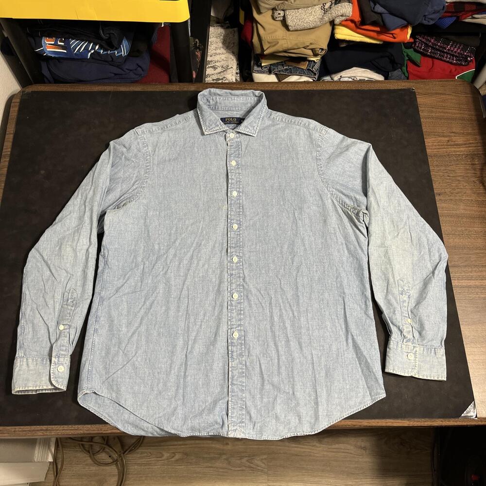 Polo Ralph Lauren Denim Shirt Vintage 90s Chambray Button Up Long Sleeve Western